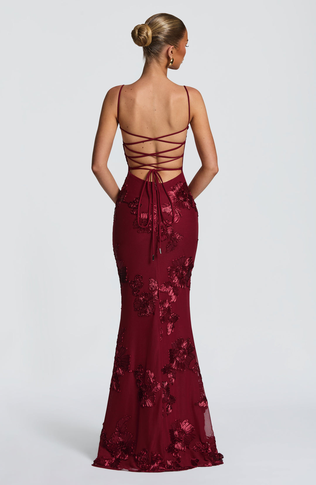 Nefertiti | Lace-Up Maxi Dress - Burgundy