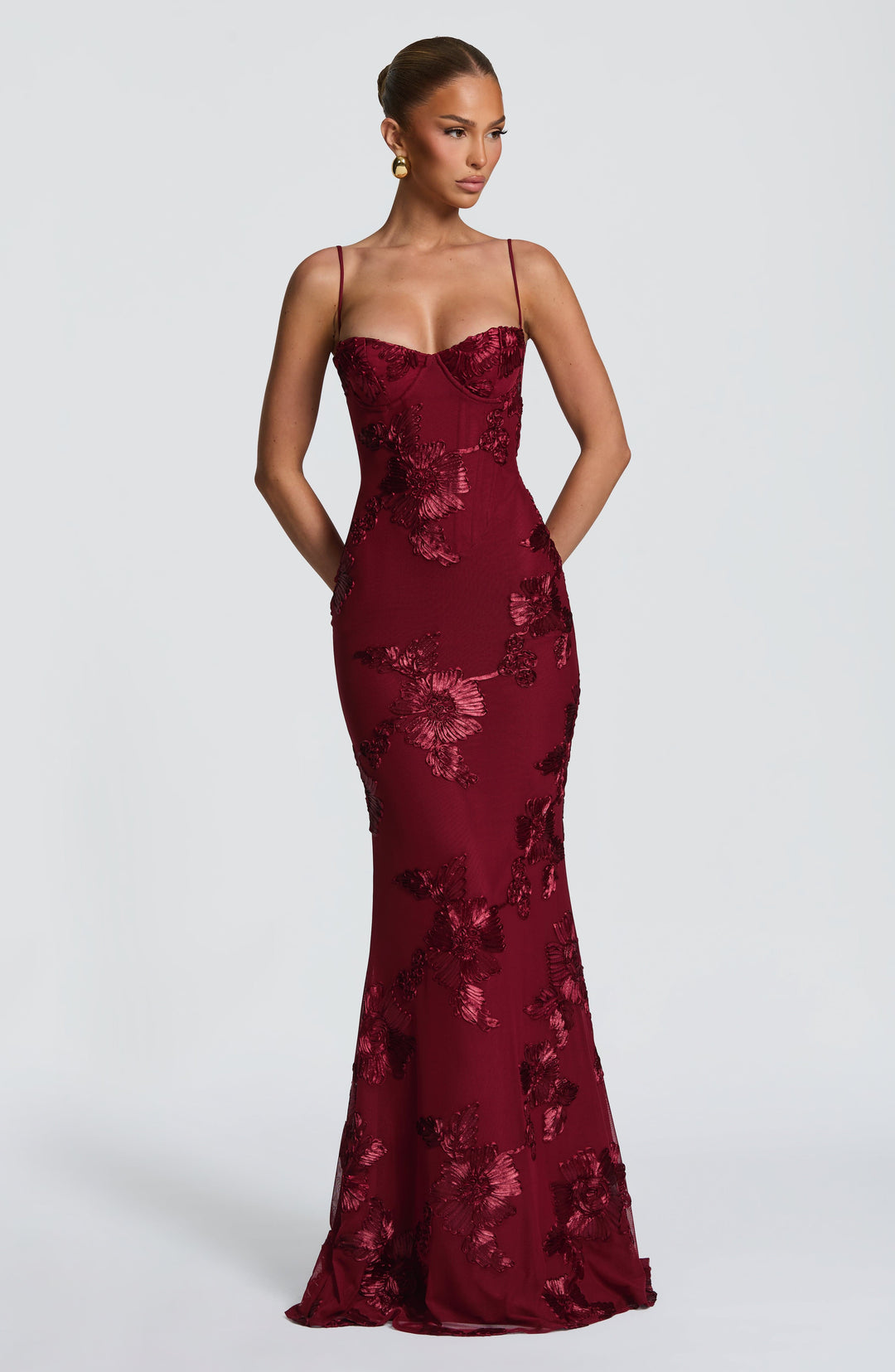 Nefertiti | Lace-Up Maxi Dress - Burgundy