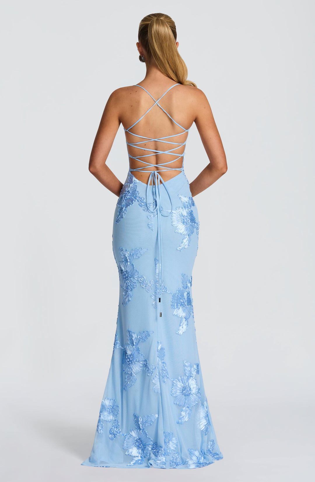Nefertiti | Lace-Up Maxi Dress - Glacier Blue
