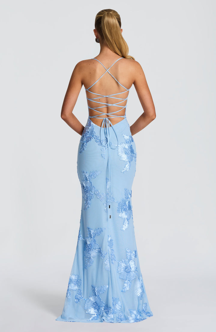 Nefertiti | Lace-Up Maxi Dress - Glacier Blue