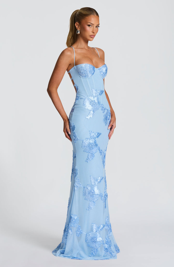Nefertiti | Lace-Up Maxi Dress - Glacier Blue