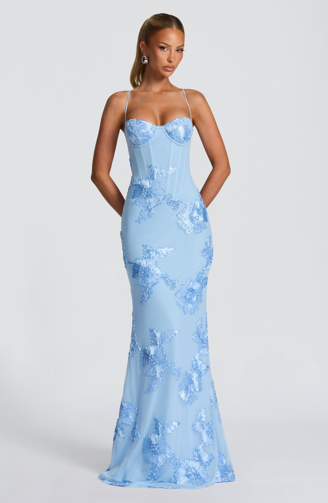 Nefertiti | Lace-Up Maxi Dress - Glacier Blue