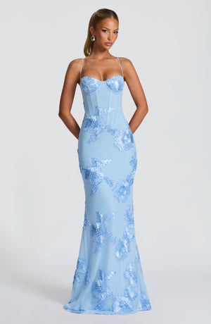 Nefertiti | Lace-Up Maxi Dress - Glacier Blue