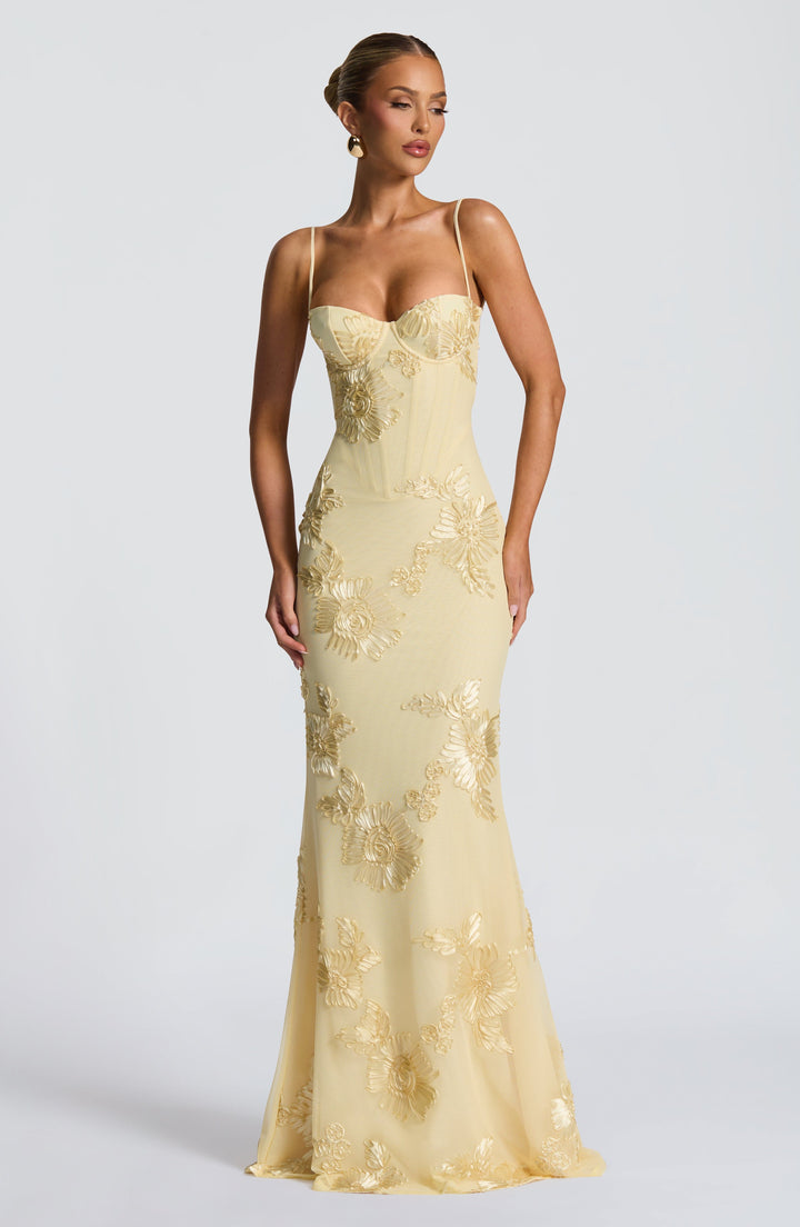 Nefertiti | Lace-Up Maxi Dress - Lemon