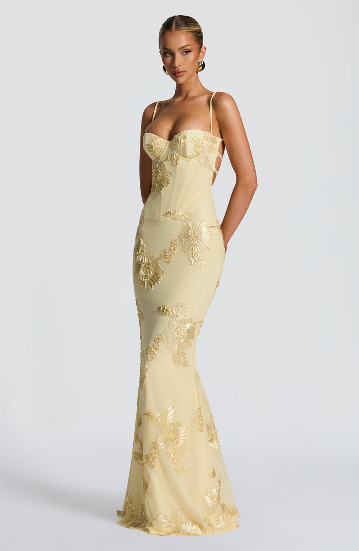 Nefertiti | Lace-Up Maxi Dress - Lemon