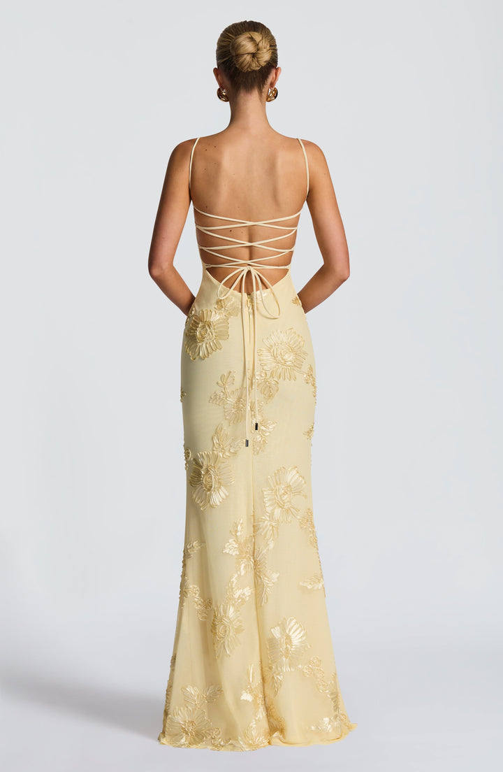 Nefertiti | Lace-Up Maxi Dress - Lemon