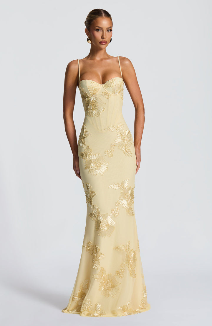 Nefertiti | Lace-Up Maxi Dress - Lemon