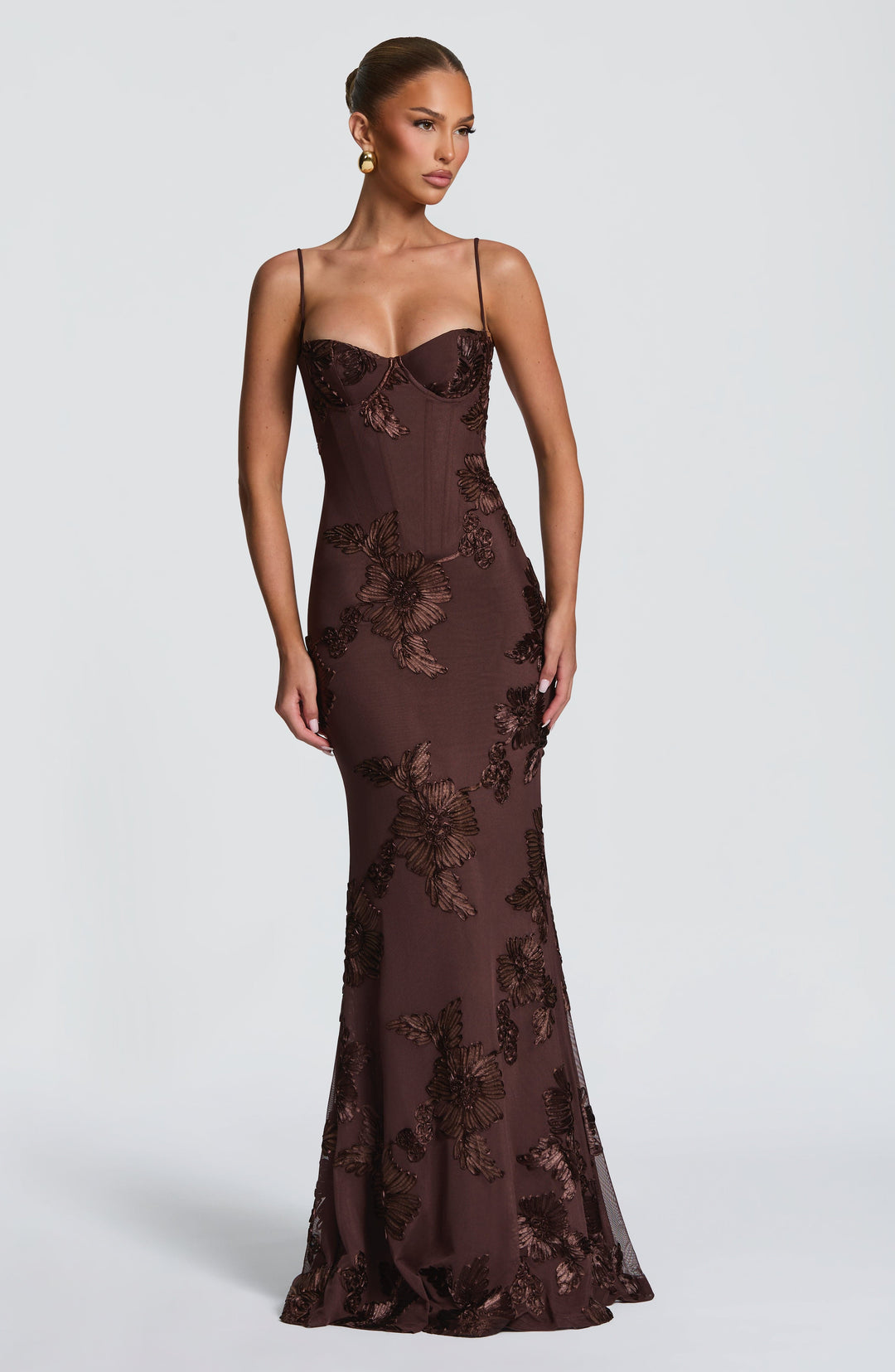 Nefertiti | Lace-Up Maxi Dress - Plum Brown