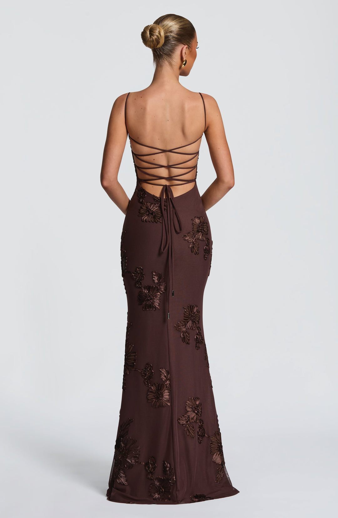 Nefertiti | Lace-Up Maxi Dress - Plum Brown