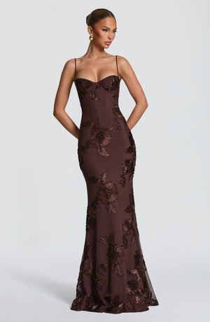 Nefertiti | Lace-Up Maxi Dress - Plum Brown