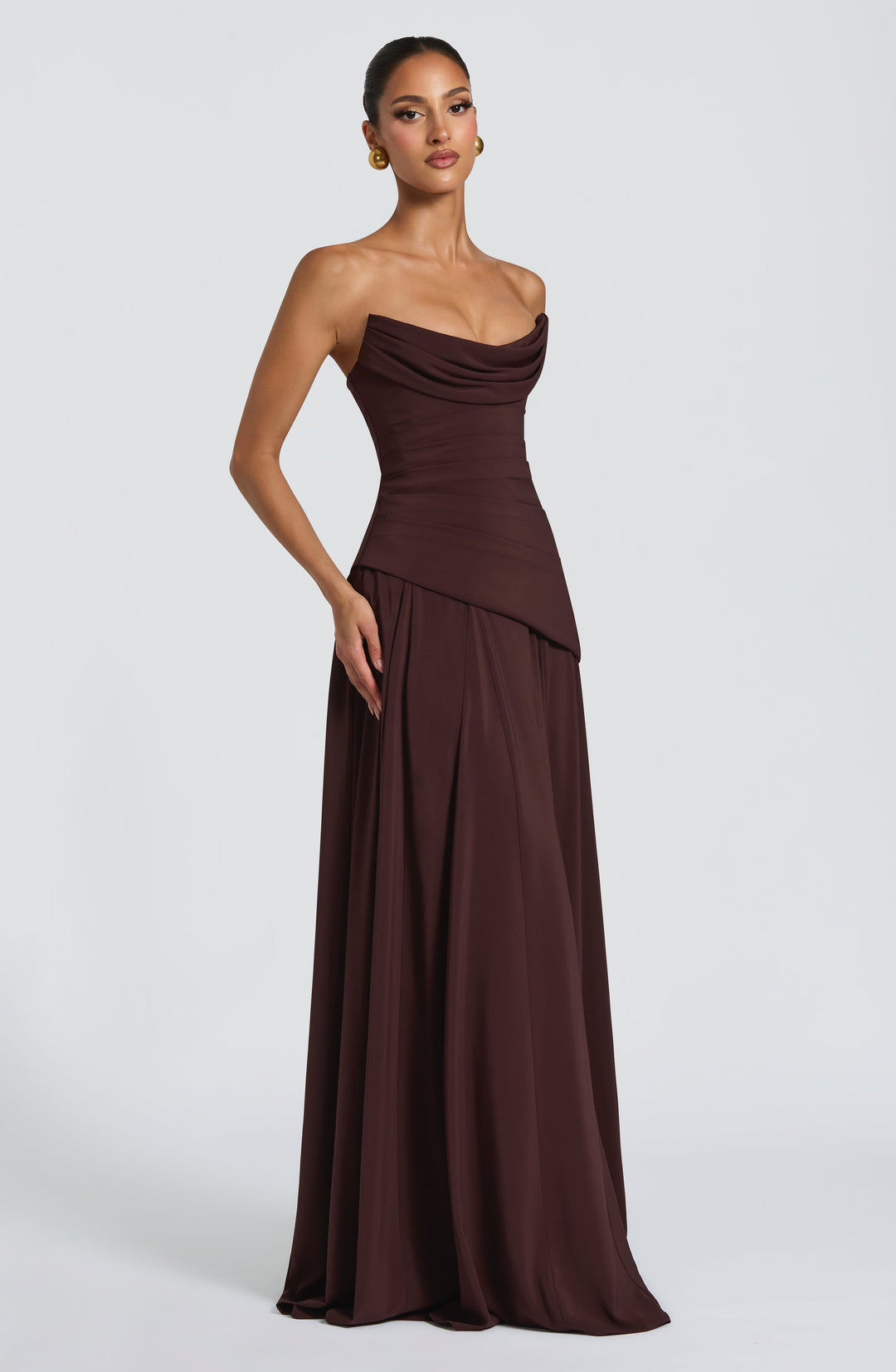Patricia | Chiffon Maxi Dress - Plum Brown