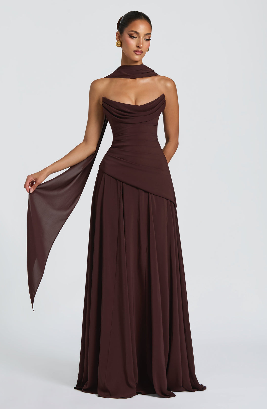 Patricia | Chiffon Maxi Dress - Plum Brown