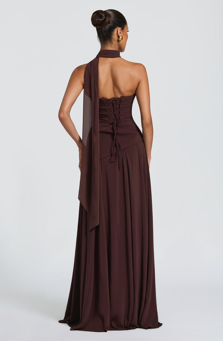 Patricia | Chiffon Maxi Dress - Plum Brown