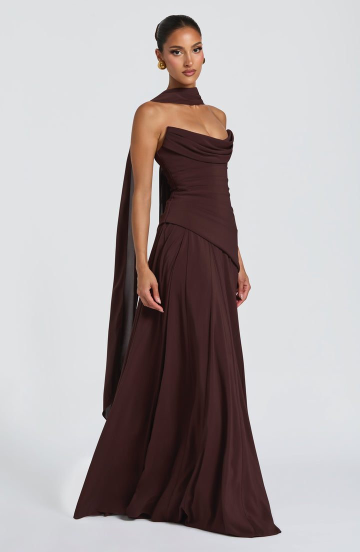 Patricia | Chiffon Maxi Dress - Plum Brown