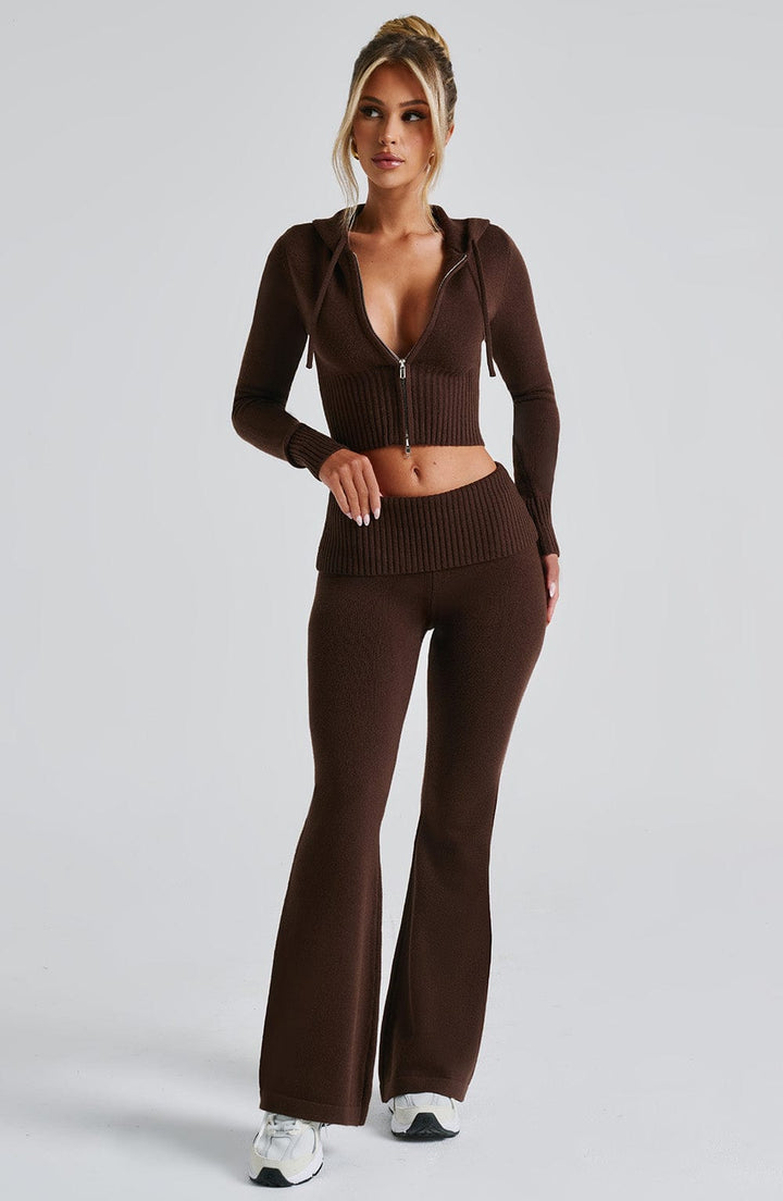 Portia | Knit Flare Pants - Chocolate