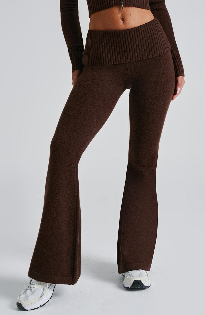 Portia | Knit Flare Pants - Chocolate