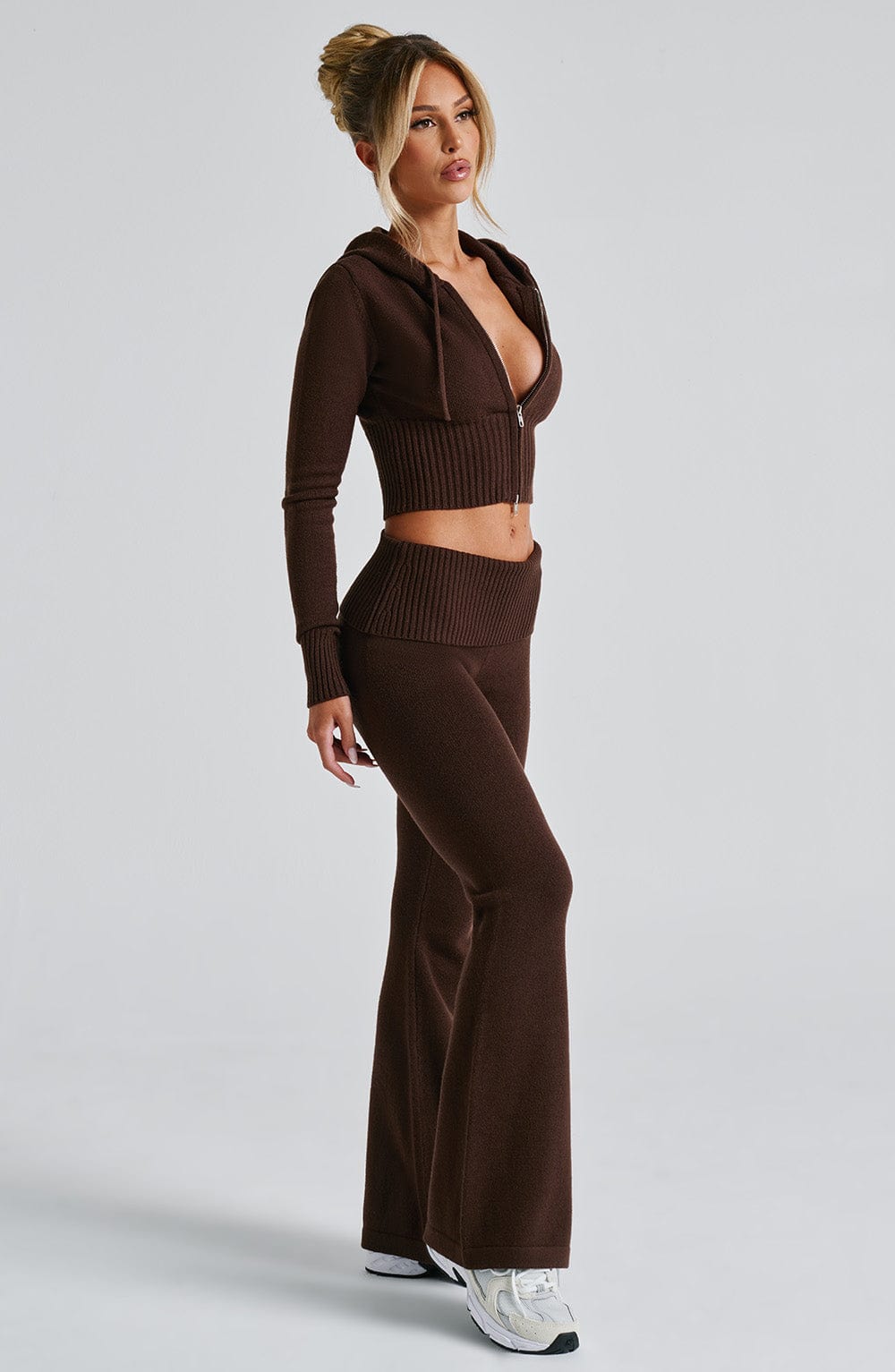 Portia | Knit Flare Pants - Chocolate