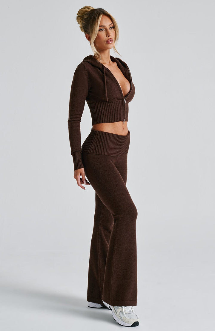 Portia | Knit Flare Pants - Chocolate