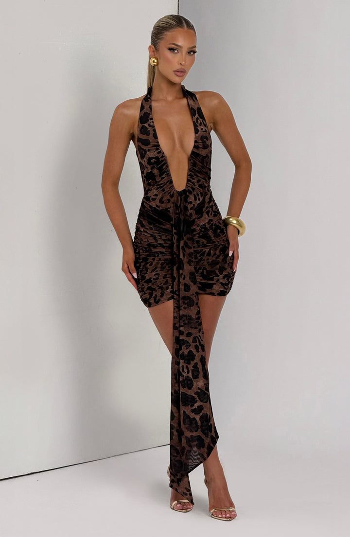 Rosetta | Plunge Mini Dress - Leopard