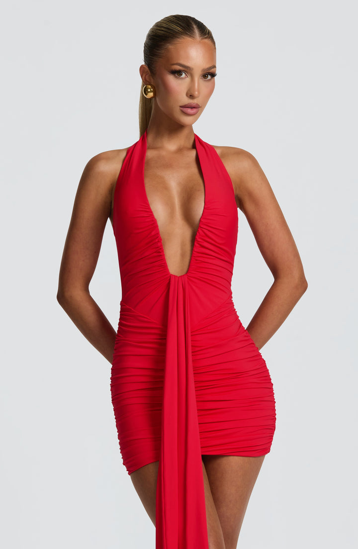 Rosetta | Plunge Mini Dress - Red