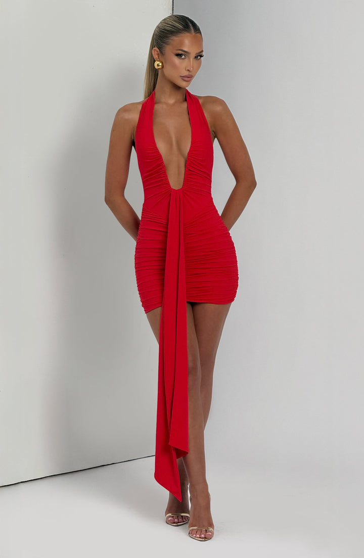 Rosetta | Plunge Mini Dress - Red
