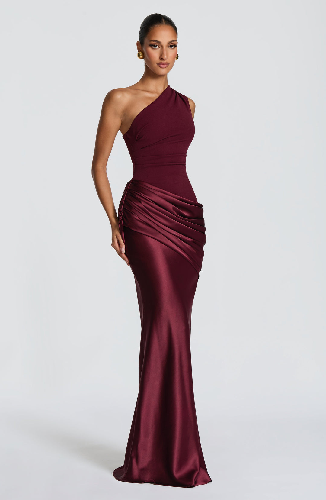 Sadona | One-Shoulder Maxi Dress - Cherry Laquer