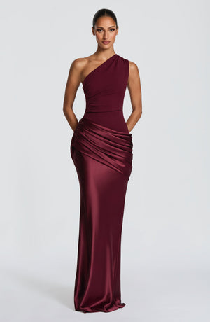Sadona | One-Shoulder Maxi Dress - Cherry Laquer