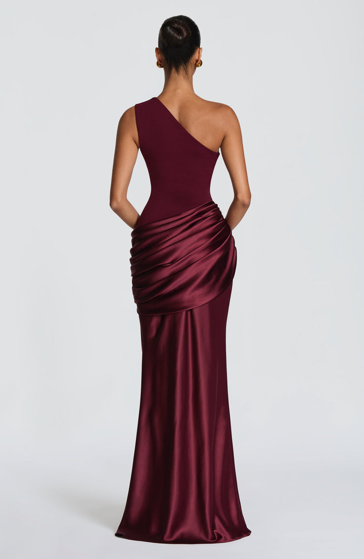 Sadona | One-Shoulder Maxi Dress - Cherry Laquer