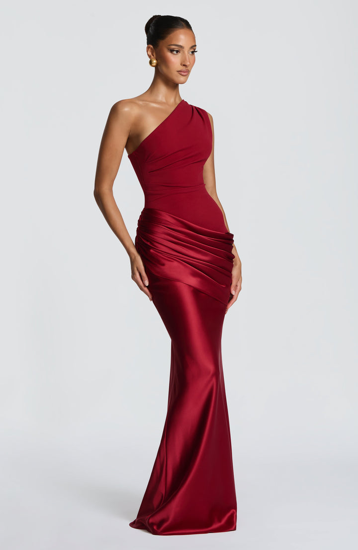 Sadona | One Shoulder Maxi Dress - Deep Red