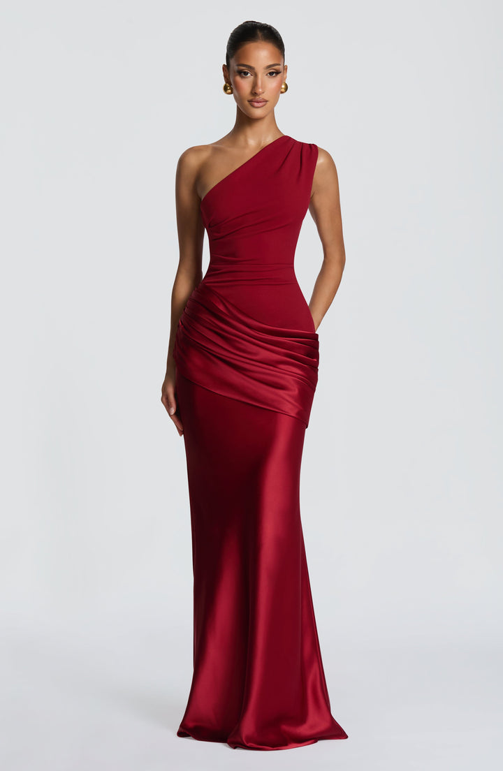 Sadona | One Shoulder Maxi Dress - Deep Red