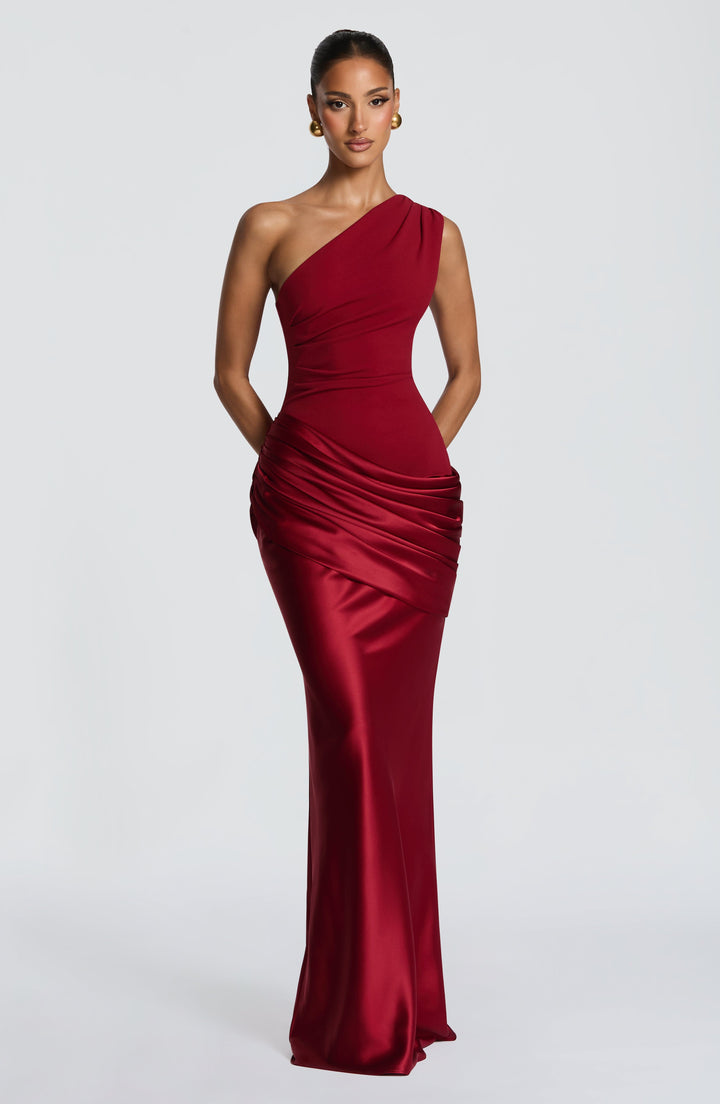 Sadona | One Shoulder Maxi Dress - Deep Red