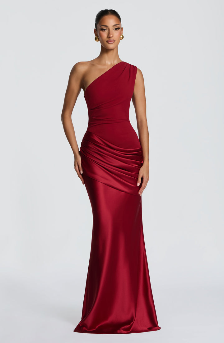 Sadona | One Shoulder Maxi Dress - Deep Red