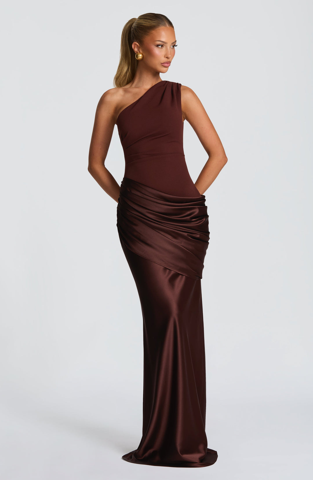 Sadona | One-Shoulder Maxi Dress - Plum Brown