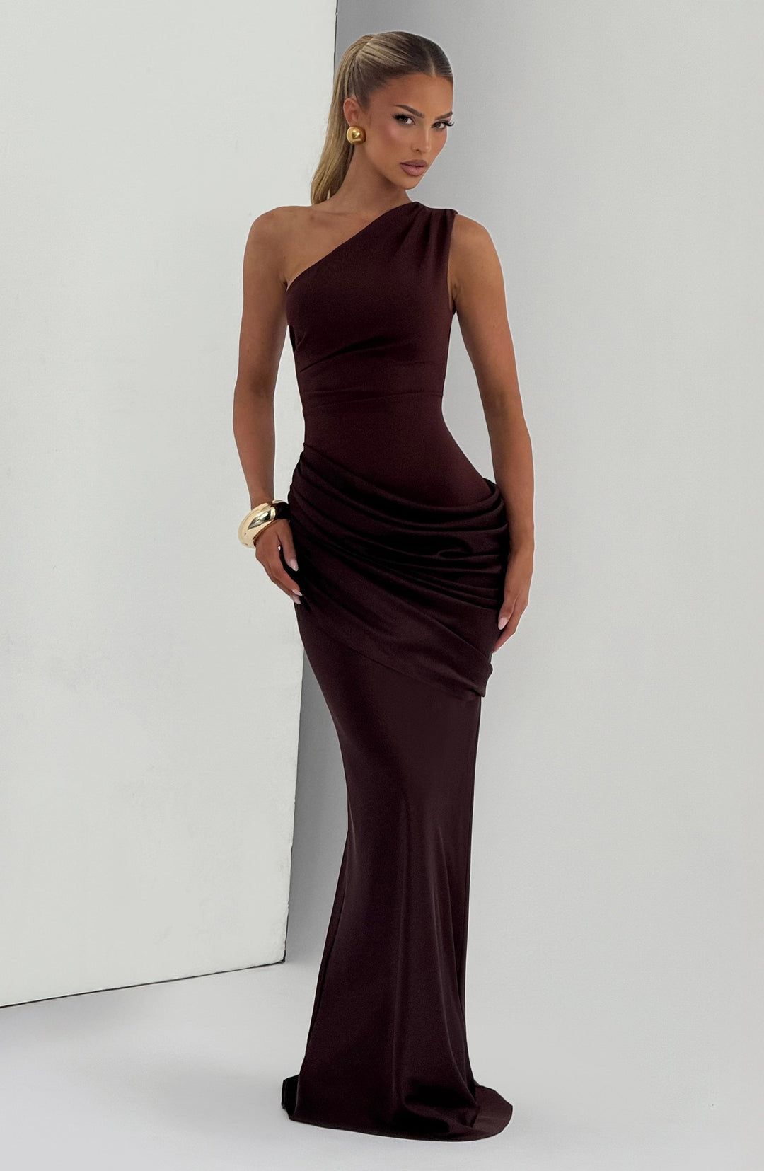Sadona | One-Shoulder Maxi Dress - Plum Brown
