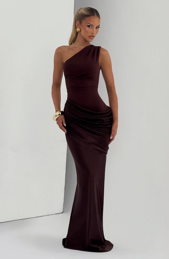 Sadona | One-Shoulder Maxi Dress - Plum Brown