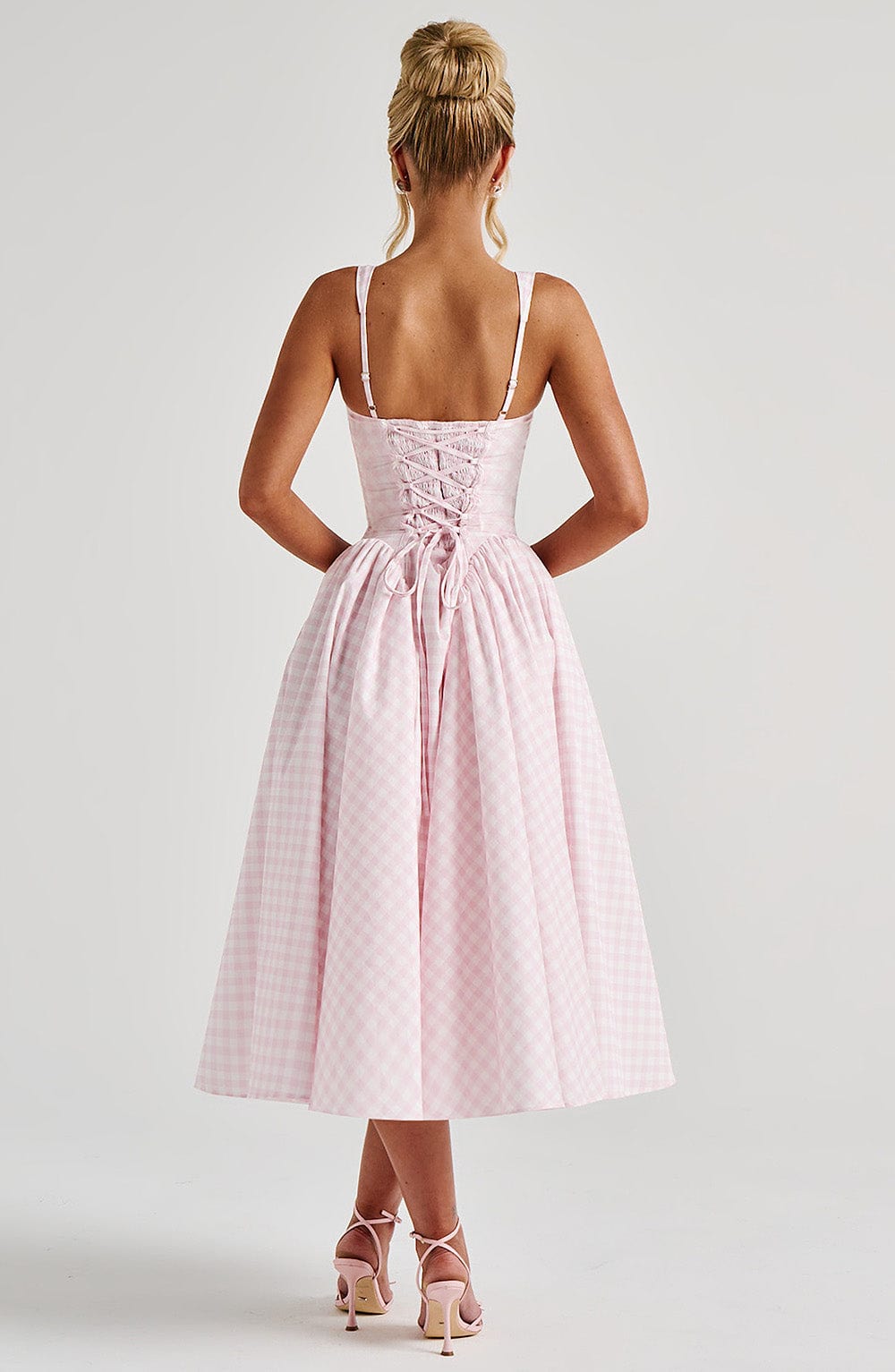 Sherrie | Gingham Midi Dress - Blush
