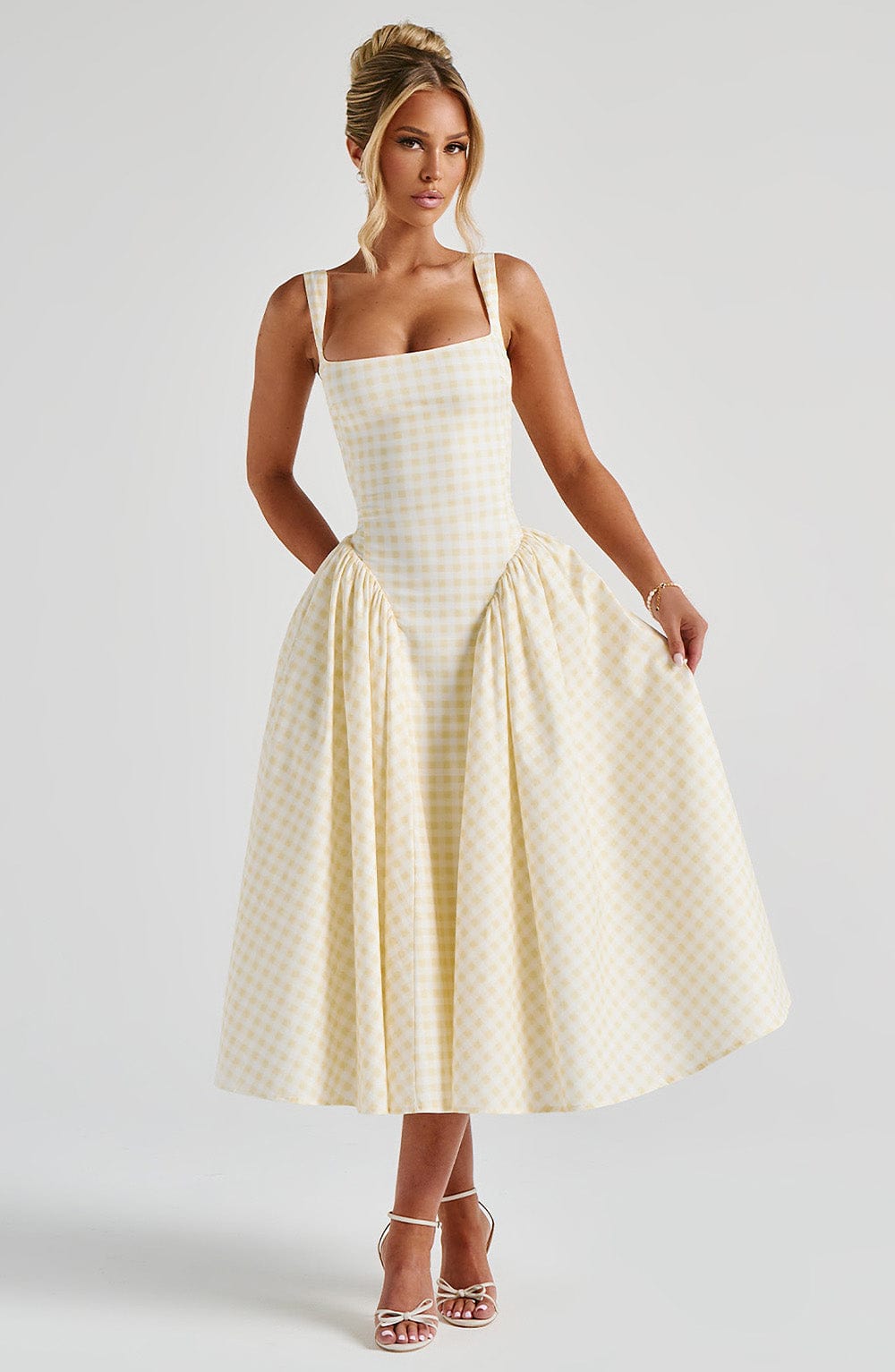 Sherrie | Gingham Midi Dress - Lemon