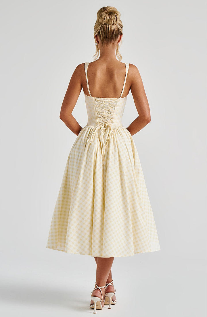 Sherrie | Gingham Midi Dress - Lemon