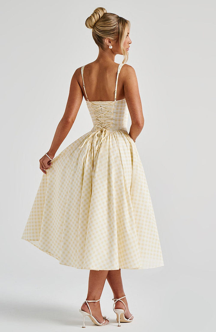 Sherrie | Gingham Midi Dress - Lemon