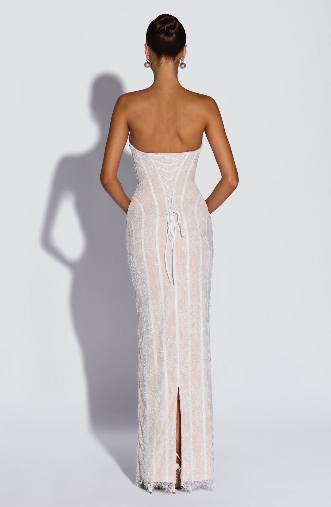 Sian | Lace Maxi Dress - Ivory Embellishment