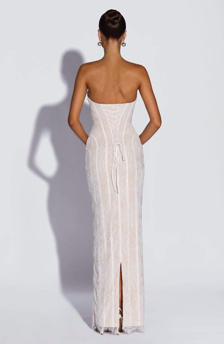 Sian | Lace Maxi Dress - Ivory Embellishment