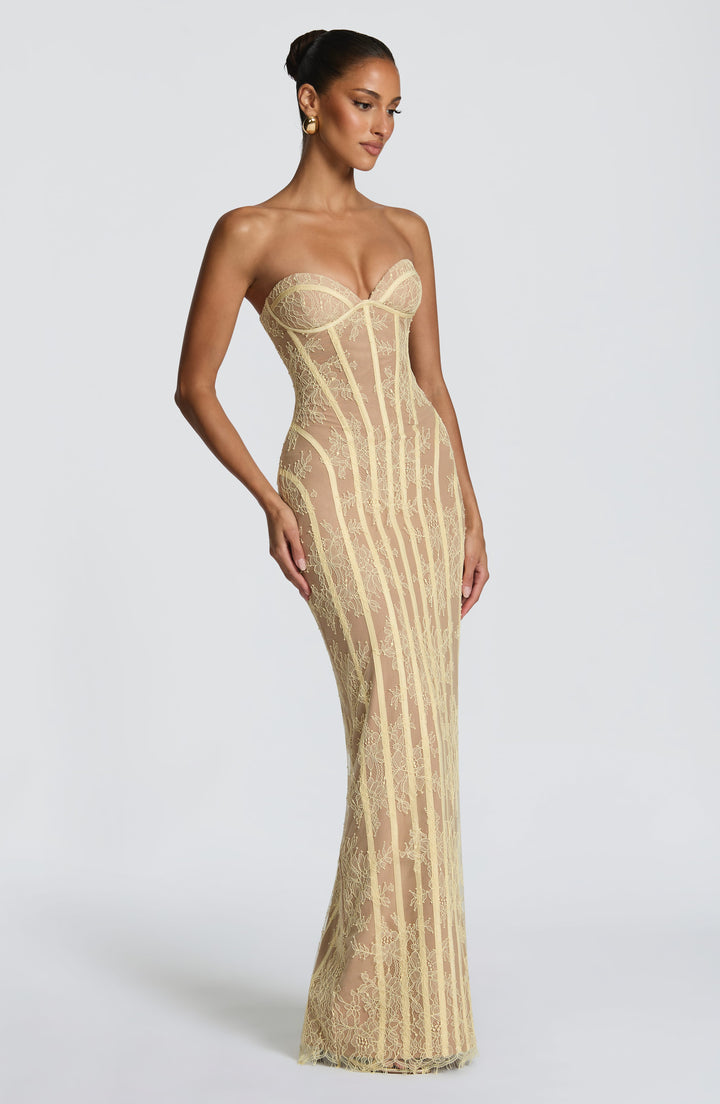 Sian | Lace Maxi Dress - Lemon