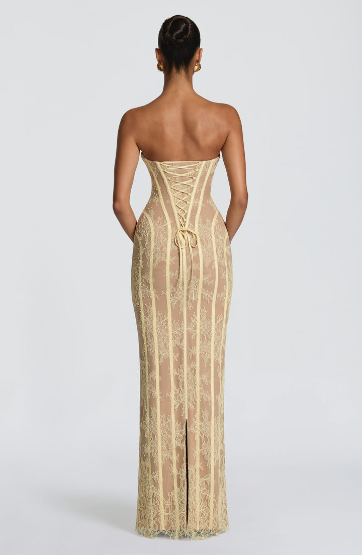 Sian | Lace Maxi Dress - Lemon