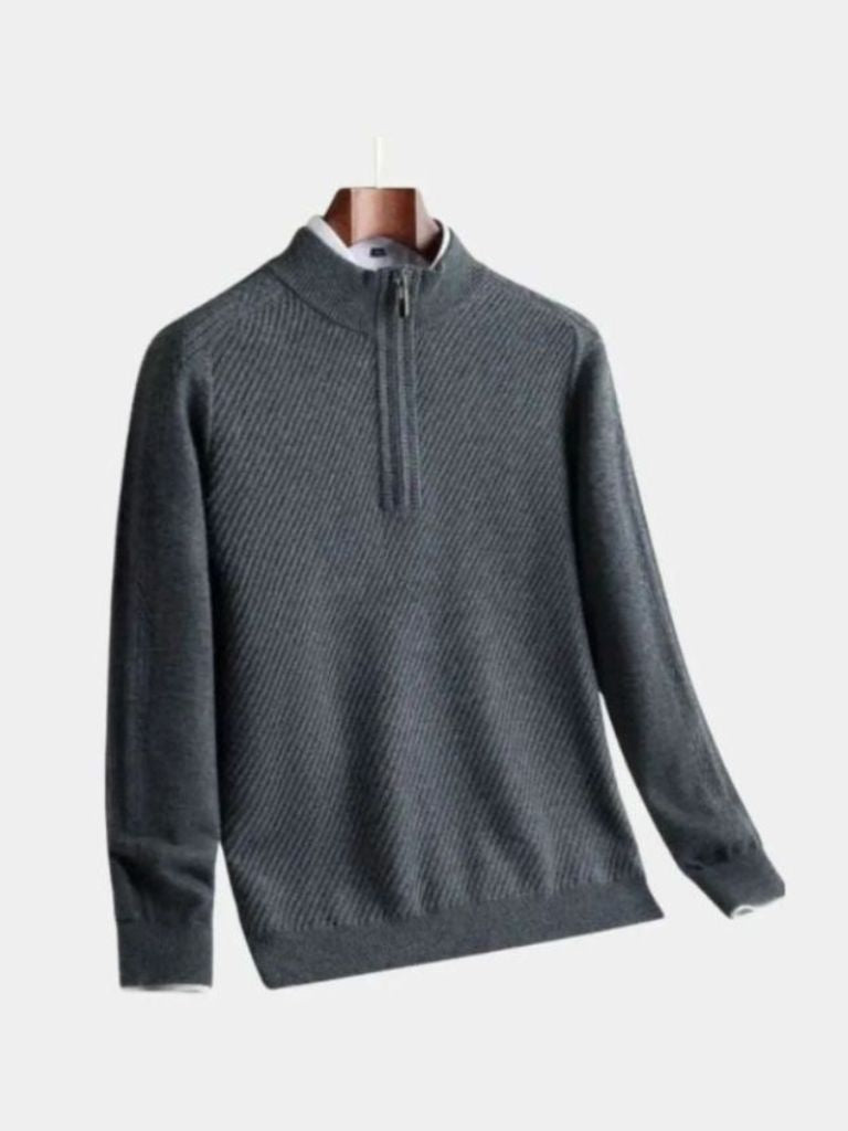 Strathmore | Stripe Quarter Zip Wool Sweater