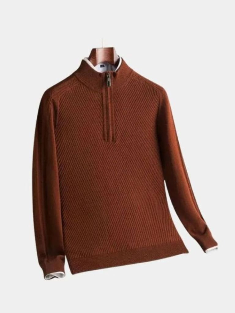 Strathmore | Stripe Quarter Zip Wool Sweater