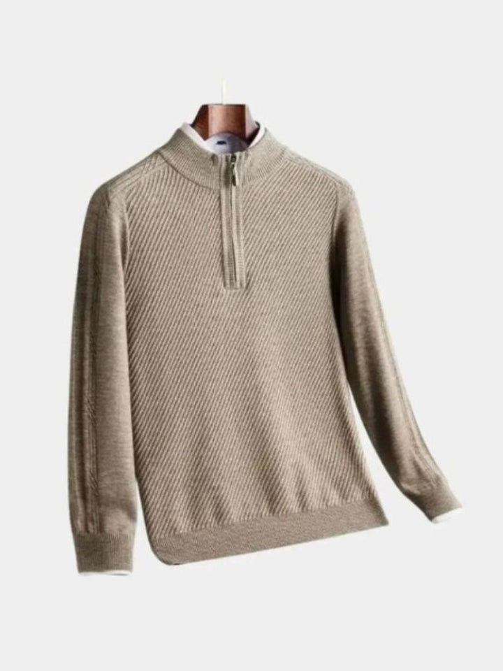 Strathmore | Stripe Quarter Zip Wool Sweater