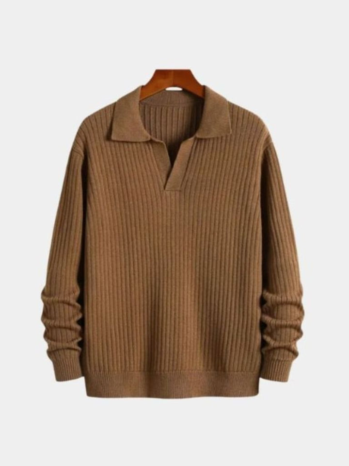 Renzo | Ribbed V-Neck Polo Sweater