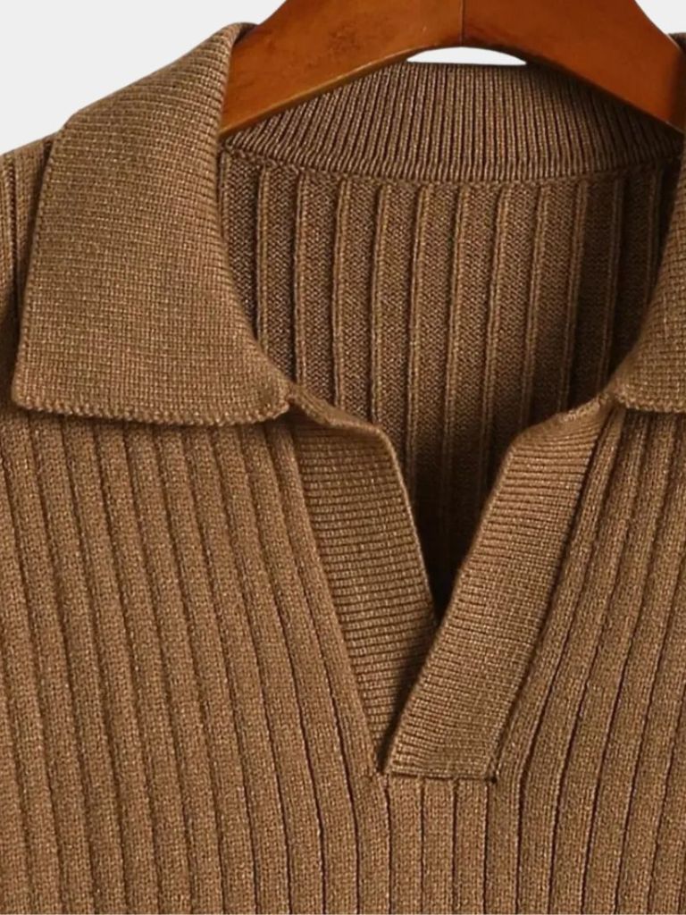 Renzo | Ribbed V-Neck Polo Sweater
