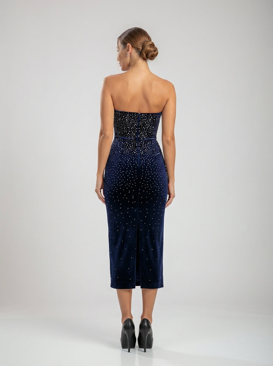 Zahara | Midnight Crystal Velvet Midi Dress