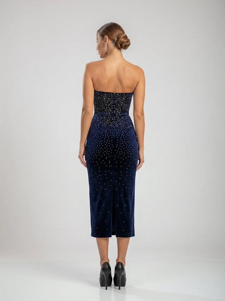 Zahara | Midnight Crystal Velvet Midi Dress